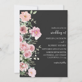 Moderne Aquarellfarben Schwarz und Gold Hochzeit Einladung