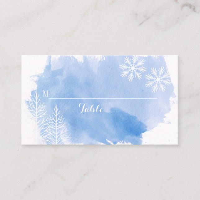 Moderne Aquarellfarben Splash Blue Hochzeit Platzk Platzkarte (Vorderseite)