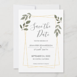 Moderne Aquarellfarben verlasse Goldrahmen Save th Einladung