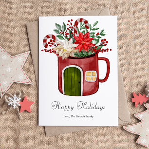 Moderne Aquarellfarben Weihnachtswohnung Tasse Feiertagskarte