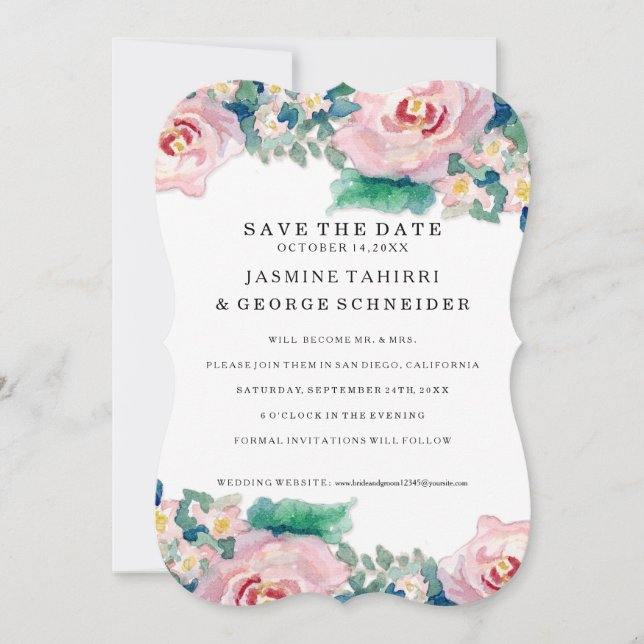 MODERNE Aquarellfarben - WeitwinkelStreifen mit Ro Save The Date (Vorderseite)