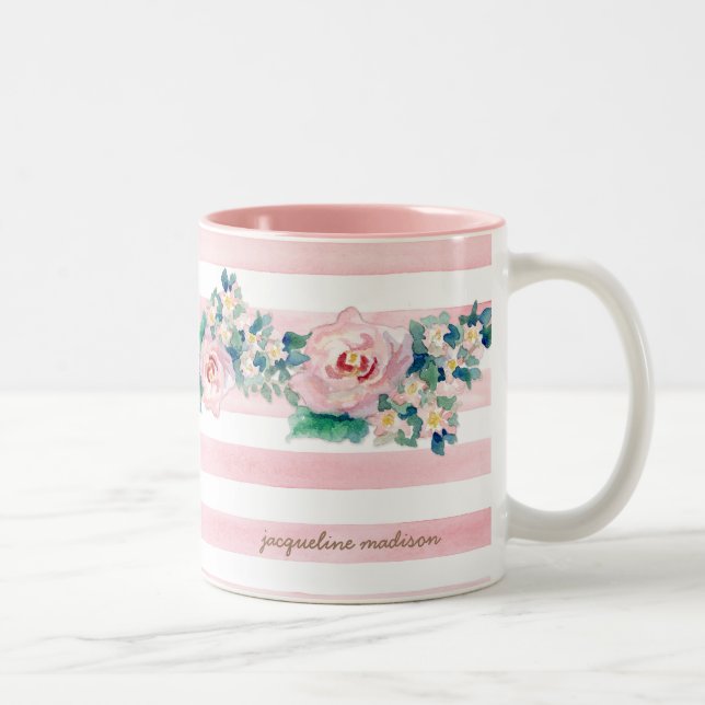 MODERNE Aquarellfarben - WeitwinkelStreifen mit Ro Zweifarbige Tasse (Rechts)