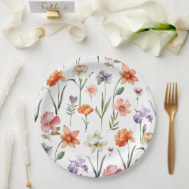 Moderne Aquarellfarben-Wildblume Blumenmuster Pappteller