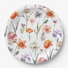 Moderne Aquarellfarben-Wildblume Blumenmuster Pappteller