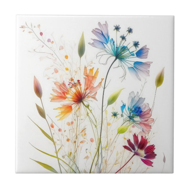 Moderne Aquarellfarben-Wildblumen Fliese (Vorderseite)