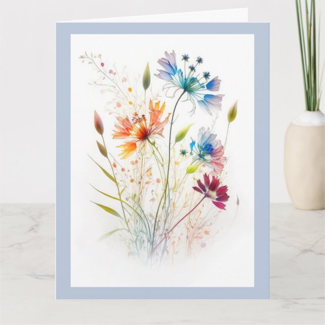 Moderne Aquarellfarben-Wildblumen Karte (Vorderseite)