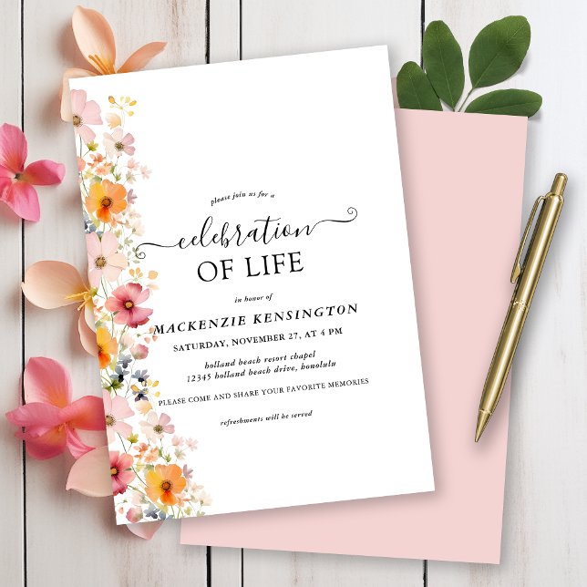 Moderne Aquarellfarben - Wildblumen zum Leben Einladung (Modern Watercolor Wildflowers Celebration of Life Invitation)
