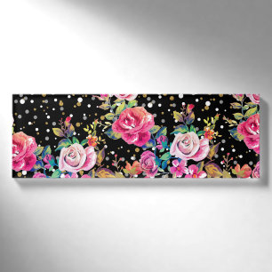 Moderne Aquarellfeder mit Blumen- und Goldpunkten Namenschild