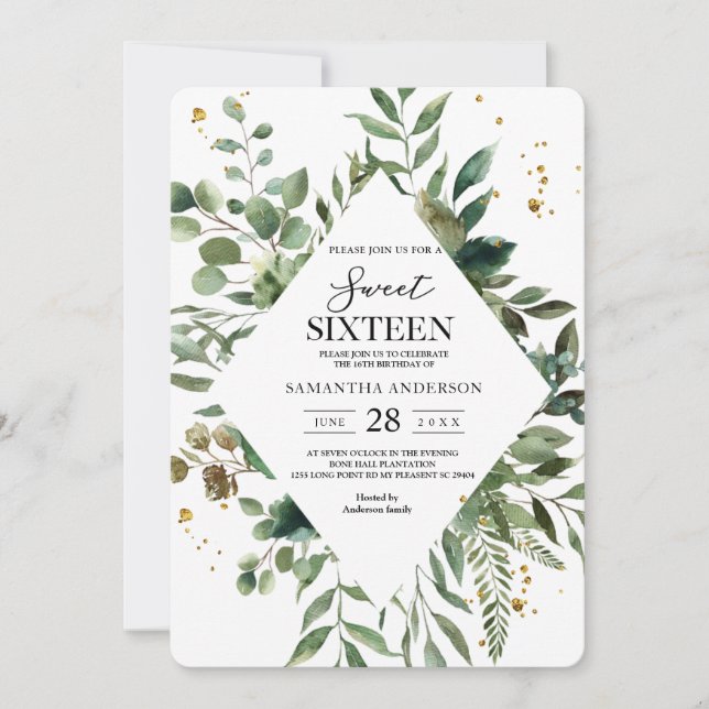 Moderne Aquarellflächen Rahmen & Gold Punkte Einladung (Vorderseite)