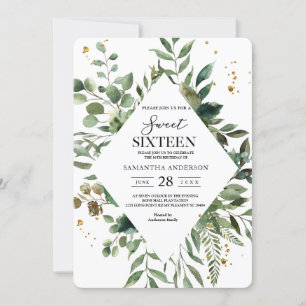 Moderne Aquarellflächen Rahmen & Gold Punkte Einladung