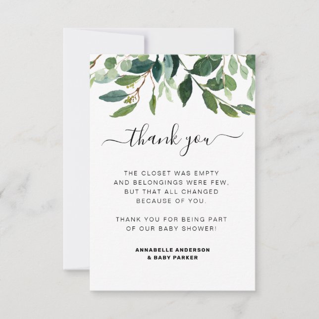 Moderne Aquarellgarten Botanische Babydusche Dankeskarte (Vorderseite)