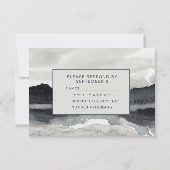 Moderne Aquarellgebirge RSVP Card Indigocreme Karte (Vorderseite)