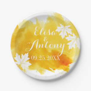Moderne Aquarellgelbe Hochzeit Pappteller