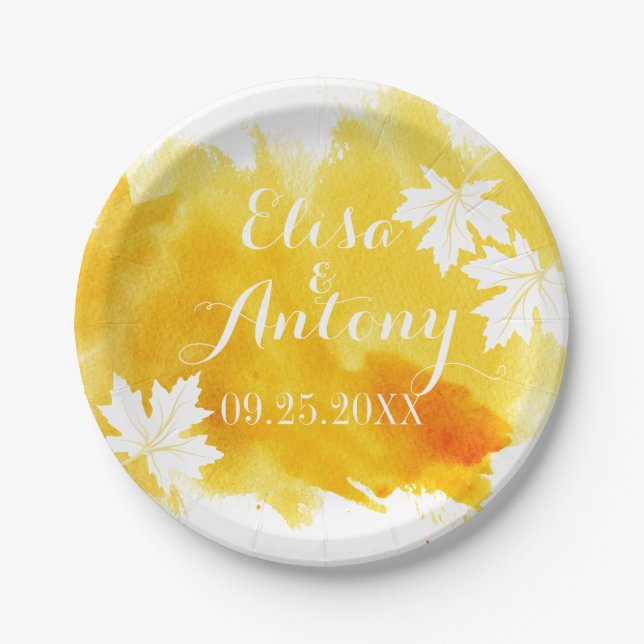 Moderne Aquarellgelbe Hochzeit Pappteller (Vorderseite)