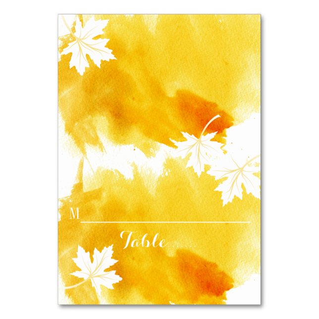 Moderne Aquarellgelbe Hochzeit-Platzkarte Tischnummer (Vorderseite)