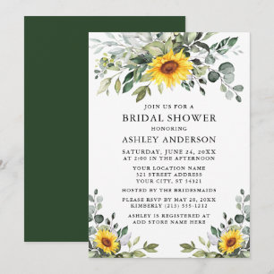 Moderne Aquarellgrün Sonnenblumen Brautparty Einladung