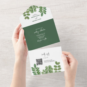 Moderne Aquarellgrüne Smaragdgrüne Hochzeit All In One Einladung