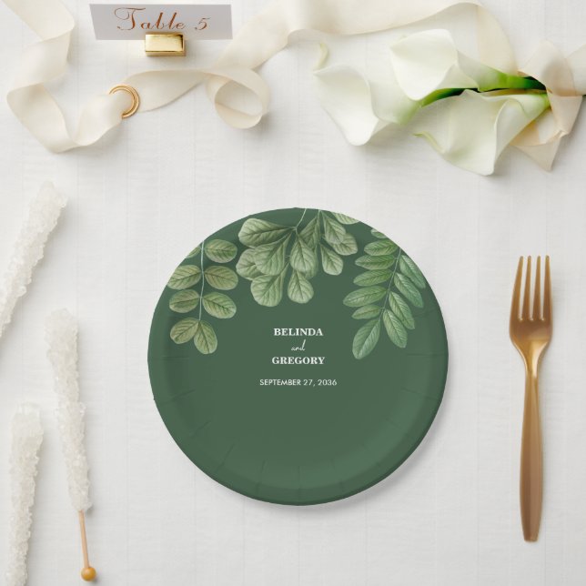 Moderne Aquarellgrüne Smaragdgrüne Hochzeit Pappteller (Hochzeit)
