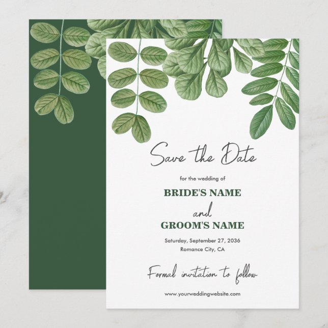 Moderne Aquarellgrüne Smaragdgrüne Hochzeit Save The Date (Vorne/Hinten)