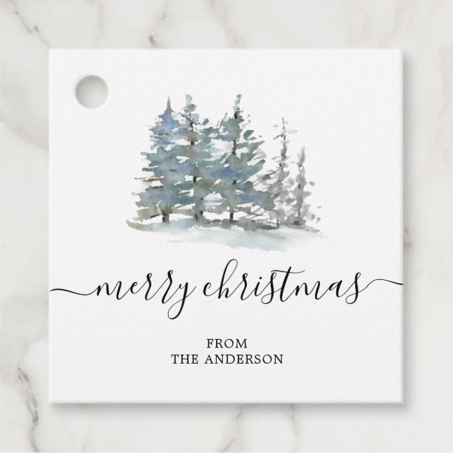 Moderne Aquarellkiefern Weihnachtsgeschenk Geschenkanhänger (Vorderseite)