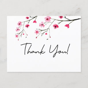 Moderne Aquarellkirsche Blüte Hochzeit danke Postkarte