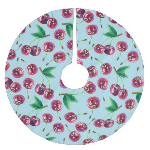 Moderne Aquarellkirschen: Juicy Berry Pattern Polyester Weihnachtsbaumdecke