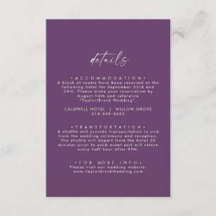 Moderne Aquarellkoordination Lila Hochzeitdetails Begleitkarte