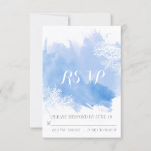 Moderne Aquarellkorallenriff Blaue Hochzeit RSVP