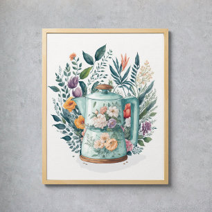 Moderne Aquarellküche Botanische Blumenküche Poster