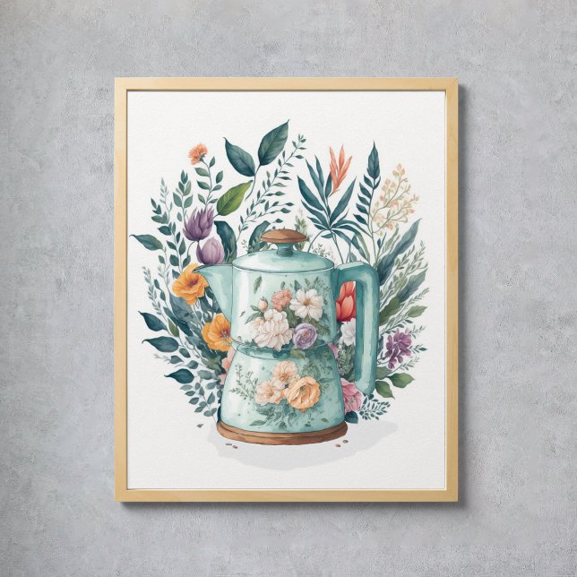 Moderne Aquarellküche Botanische Blumenküche Poster (Modern Watercolor Coffee Botanical Floral Kitchen Poster
)