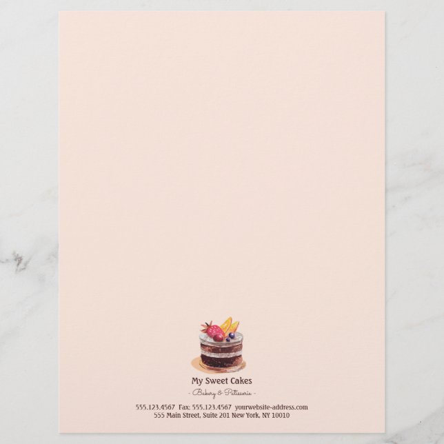 Moderne Aquarellkuchen Patisserie Kuchen Nachtisch Briefkopf (Vorderseite)