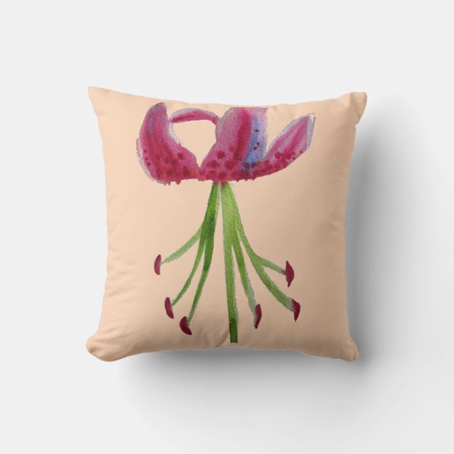 Moderne Aquarellkunst Fuchsia Pink Lilie Blume Kissen (Vorderseite)