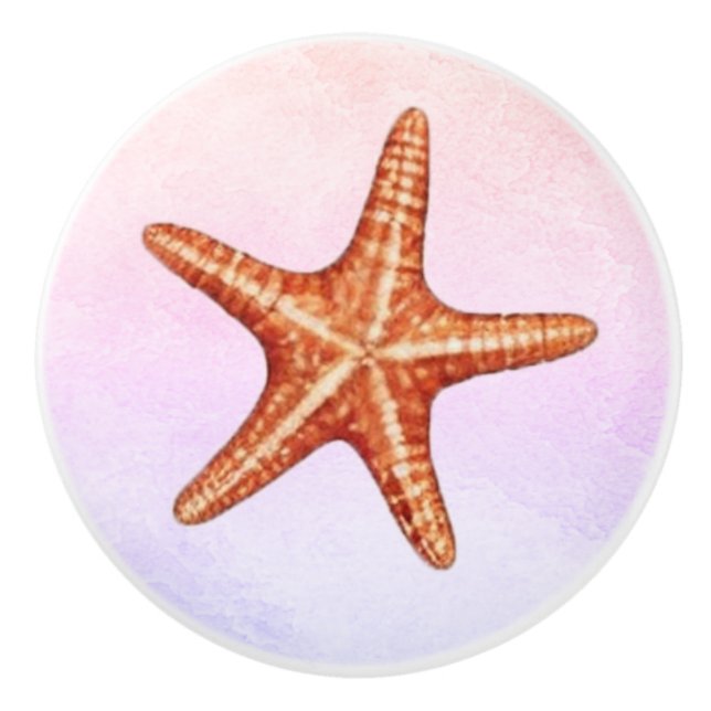 Moderne Aquarellküste Strand Starfish Muscheln Keramikknauf (Vorderseite)
