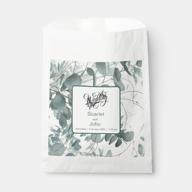 Moderne Aquarellmahlzeit bei Eukalyptus Hochzeit # Geschenktütchen (Vorderseite)