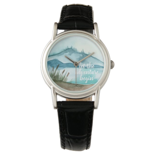Moderne Aquarellnatur Das Abenteuer beginnt Armbanduhr (Vorderseite)