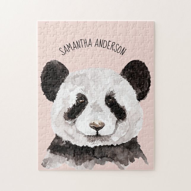 Moderne Aquarellpanda mit Namen und Pastellrosa (Vertikal)