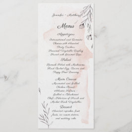 Moderne Aquarellpfirsich und Graublütenmenü Menükarte