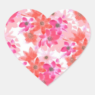 Moderne Aquarellpinken-Blume Herz-Aufkleber