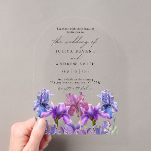 Moderne Aquarellschrift Iris Blumenschrift Hochzei Acryleinladungen
