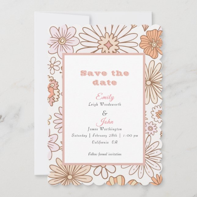 Moderne Aquarelltonröhre Rosa Blütenblüte Save The Date (Vorderseite)