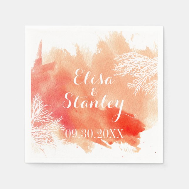 Moderne Aquarelltränke Korallenriff Pfirsichhochze Serviette (Vorderseite)