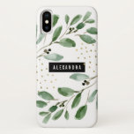 Moderne Aquarellwiesen und Gold Case-Mate iPhone Hülle<br><div class="desc">Dieses trendige und stilvolle Gehäuse zeichnet sich durch botanische Aquarellgrün-Blätter mit goldenen Imitaten aus. Es gibt einen modernen schwarzen Rahmen in der Mitte, mit Ihrem Namen oder Monogramm in weiß. Ein modernes und elegantes Design.</div>