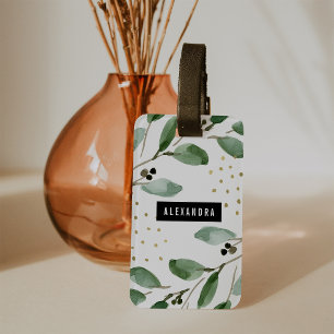 Moderne Aquarellwiesen und Gold   Monogramm Gepäckanhänger