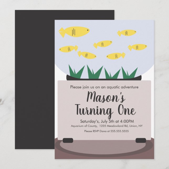 Moderne Aquarium Fisch Tank Geburtstag Einladung (Vorne/Hinten)