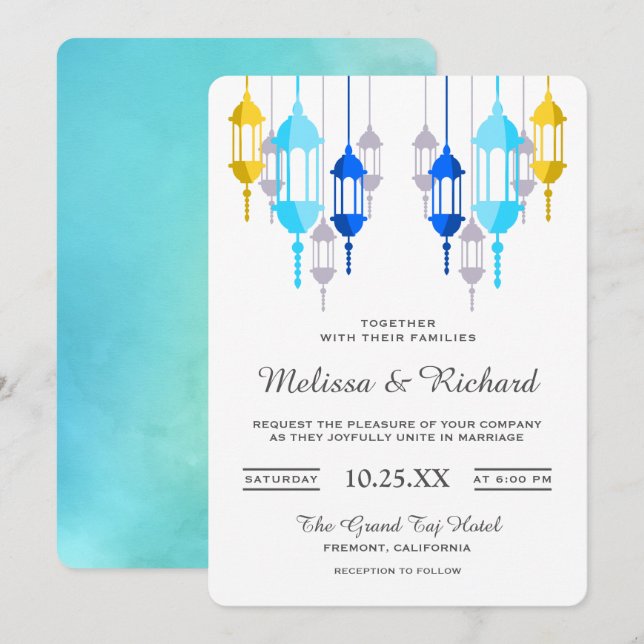Moderne arabische Hanging Lanterns Hochzeitseinlad Einladung (Vorne/Hinten)