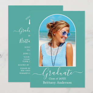 Moderne Arch Calligraphy Aquamarin Graduation Part Einladung