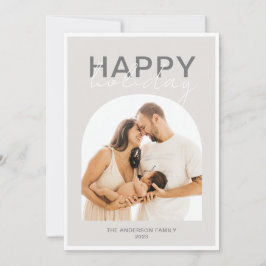Moderne Arch Cream Gray Foto Happy Holiday Card Einladung