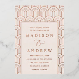 Moderne Arch Deko Cream and Rose Gold Wedding Folieneinladung
