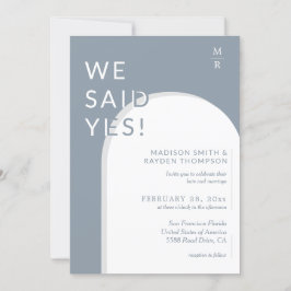 Moderne Arch Dusty Blue Foto Wedding Einladung
