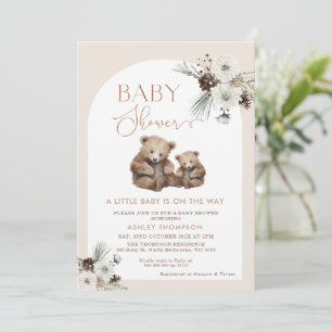 Moderne Arch Floral Bear Cub Babydusche Einladung